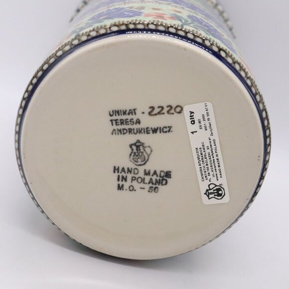 Polish Pottery Vase / Wine Chill w/ Saucer Floral #2220 Ceramika Artystyczna - Picture 4 of 8